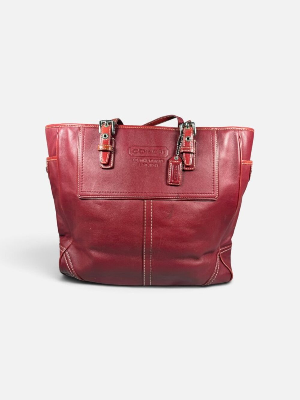 POSHMARK TITLE Coach F11397 Red Leatherware Legacy Tote Shoulder Bag Large Leath